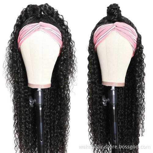 Wholesale Head Band Wigs Half Straight Kinky Curly Bob Virgin Brazilian Human Hair Headband Wig for Black Women with Attached